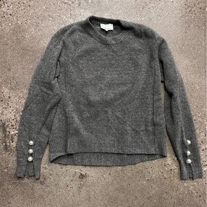 3.1 Phillip Lim Gray Crewneck Sweater with Pearl Button Accents